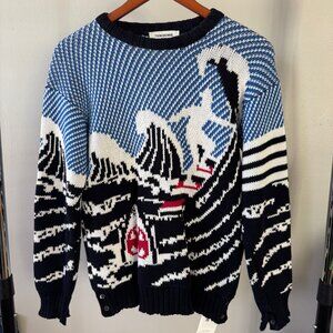 Men's THOM BROWNE 4-Bar Stripe Scenic Shark Sweater Blue